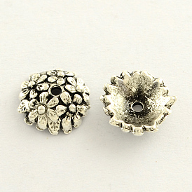 Style tibétain bouchons zinc fleur en alliage de perles, sans cadmium et sans plomb, multi-pétale, 11x4mm, trou: 2 mm, environ 1031 pcs / 1000 g