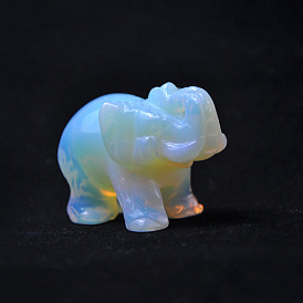Opalite Sculpture Display Decorations, Lucky Elephant Feng Shui Ornament, for Home Office Desk