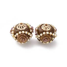 Круглые бусины из смолы ручной работы из Индонезии, со сплавочной фурнитурой, круглые