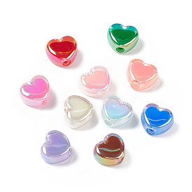 UV Plating Rainbow Iridescent Acrylic Beads, Two Tone, Heart