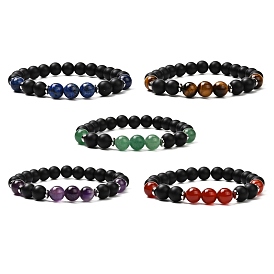 Round Natural Mixed Stone Beads Stretch Bracelet, Anti Depression and Anxiety Relief Gift