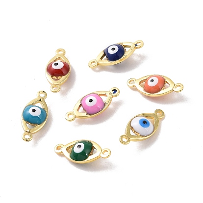 Brass Enamel Connector Charms, Real 18K Gold Plated, Evil Eye
