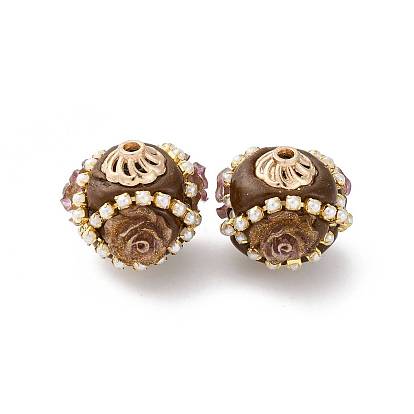 Круглые бусины из смолы ручной работы из Индонезии, со сплавочной фурнитурой, круглые