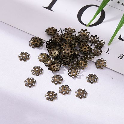 Iron Bead Caps, Cadmium Free & Lead Free, Flower, Multi-Petal,6x1mm, Hole: 1mm