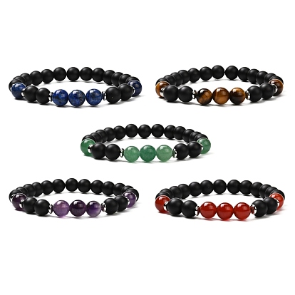 Round Natural Mixed Stone Beads Stretch Bracelet, Anti Depression and Anxiety Relief Gift