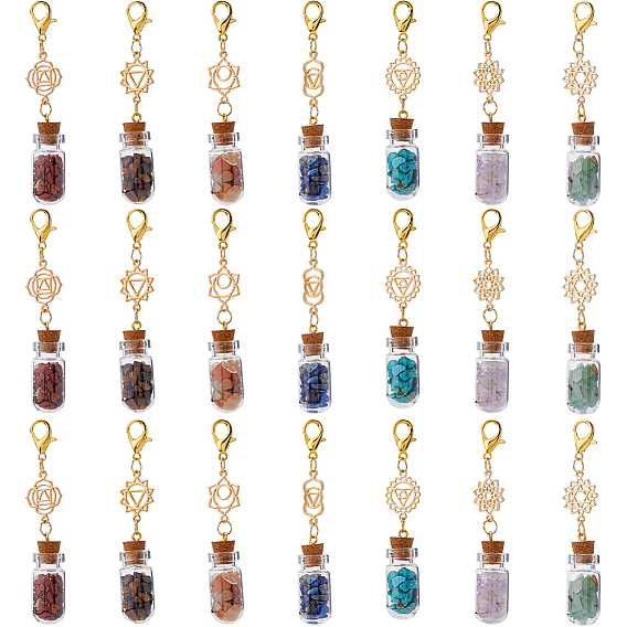 7 Чакра натуральный красный авантюрин, красная яшма, зеленый авантюрин, тигровый глаз, синтетическая бирюза, аметист и лазурит в стеклянной бутылке желаний подвеска украшения, Сплав с застежками