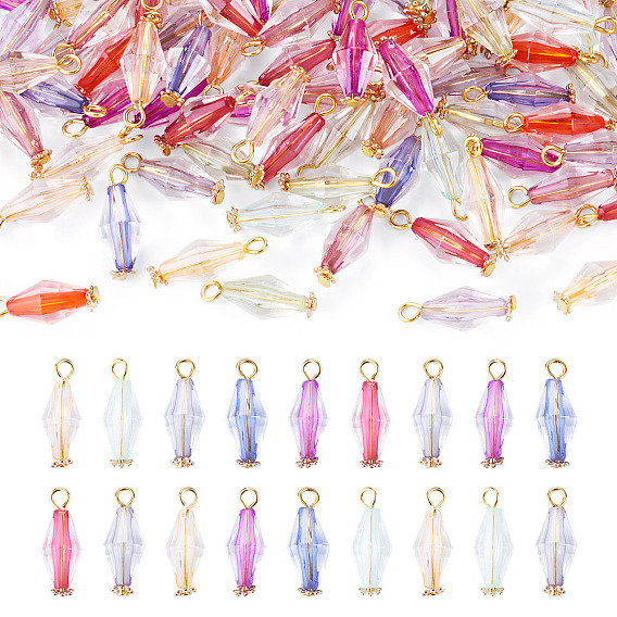 100Pcs Acrylic Pendants, with Iron Findings, Bicone, Golden