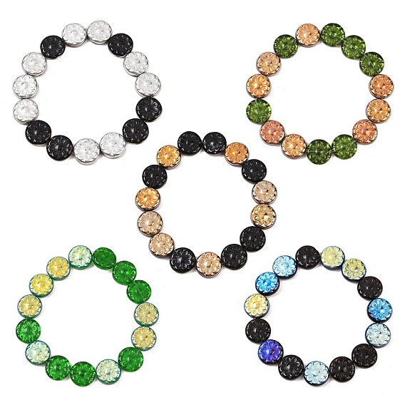 Чешские прессованные стеклянные бусины, плоские круглые с цветком