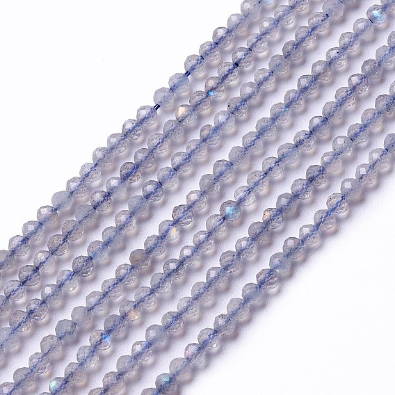 Natural Labradorite Beads Strands, Faceted, Round