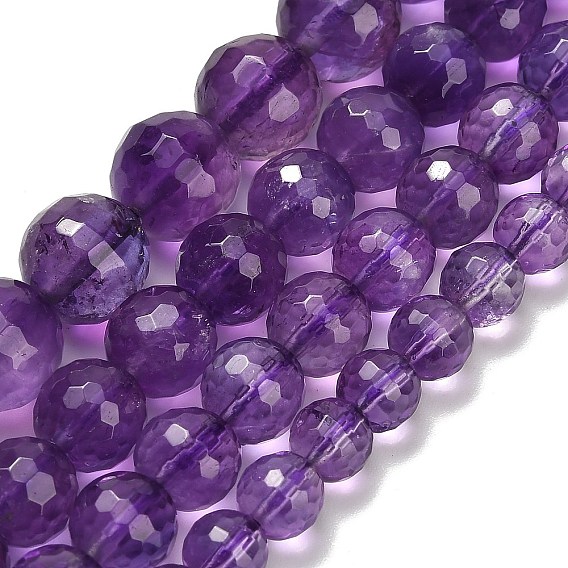 Природный аметист нитей бисера, круглые, граненые