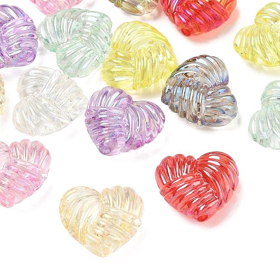 Plating Transparent Acrylic Beads, Iridescent, Ribbed Heart