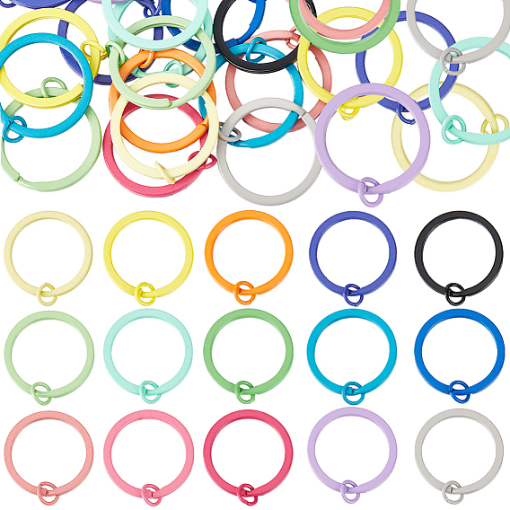 30Pcs 15 Colors Spray Painted Iron Split Key Rings, Keychain Clasp Findings, Lead Free & Nickel Free