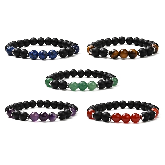 Round Natural Mixed Stone Beads Stretch Bracelet, Anti Depression and Anxiety Relief Gift