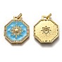 Brass Micro Pave Clear Cubic Zirconia Pendants, Long-Lasting Plated, with Jump Rings & Enamel, Real 18K Gold Plated, Octagon