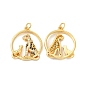 Brass Micro Pave Cubic Zirconia Pendants, with Jump Ring, Flat Round with Cheetah/Leopard Charm, Golden