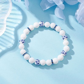 Браслеты из натуральных круглых бусин Машан, окрашенных и нагретых, для женщин, круглые, с фарфоровыми керамическими бусинами с цветочным принтом