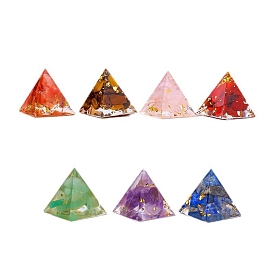 Yoga Chakra Jewelry, Orgonite Pyramid, Resin Figurines, with Gemstone Chips inside Statues for Home Office Decorations