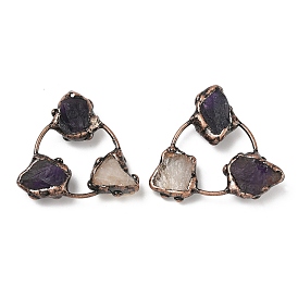 Натуральные аметисты и цитрины треугольные кабошоны, с латунной фурнитурой 