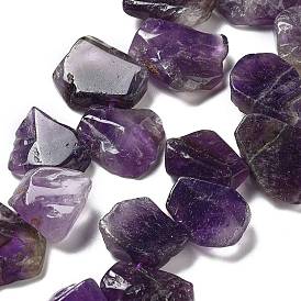 Natural Amethyst Beads Strands, Nuggets, Top Drilled
