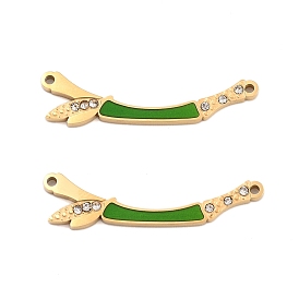 Ion Plating(IP) 304 Stainless Steel Crystal Rhinestone Connector Charms, Bamboo Stick Links with Olive Drab Enamel