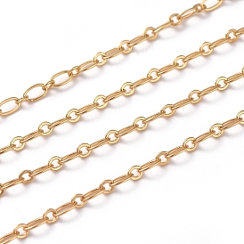 Cadenas figaro latón, cadenas de eslabones ovales, larga duración plateado, real 18 k chapado en oro, soldada, con carrete