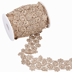 10Yards Polyester Ribbon, Garment Accessory, Hollow Flower, with 1Pcs Plastic Empty Spools