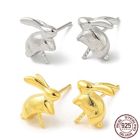 925 Sterling Silver Stud Earring Findings, Rabbit, for Half Drilled Beads