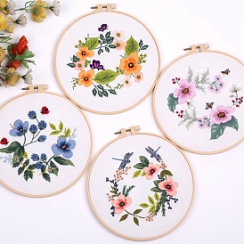 Flower Pattern Embroidery Starter Kits, Including Embroidery Cloth & Thread, Needle, Embroidery Hoop, Instruction