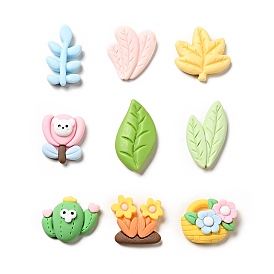 Spring Theme Opaque Resin Cabochons, Cactus/Flower/Leaf Shape