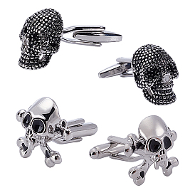 2 Pairs 2 Styles Brass Cufflinks, Skull