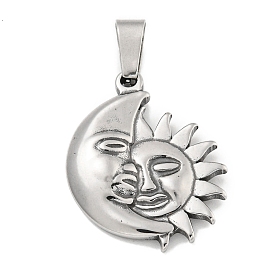 316 Surgical Stainless Steel Pendants, Moon with Sun Charm