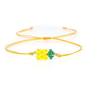 Friendship Pineapple Loom Pattern Seed Beads Bracelets for Women, Adjustable Tassel Nylon Cord Braided Bead Bracelets