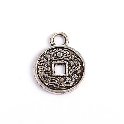 Tibetan Style Alloy Coin Pendants, Lead Free & Cadmium Free, 13x10x1mm, Hole: 2mm