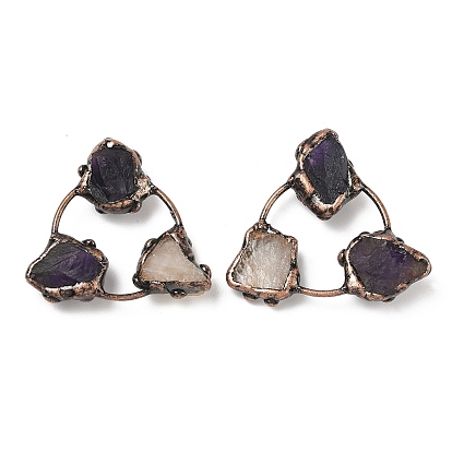 Натуральные аметисты и цитрины треугольные кабошоны, с латунной фурнитурой 