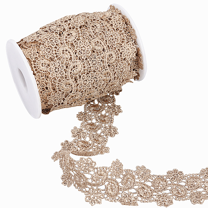 10Yards Polyester Ribbon, Garment Accessory, Hollow Flower, with 1Pcs Plastic Empty Spools