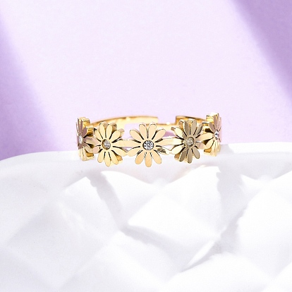 304 регулируемые кольца для пальцев из нержавеющей стали со стразами, ионное покрытие (ip), цветок