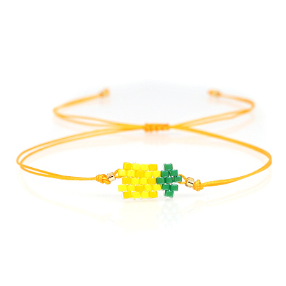 Friendship Pineapple Loom Pattern Seed Beads Bracelets for Women, Adjustable Tassel Nylon Cord Braided Bead Bracelets
