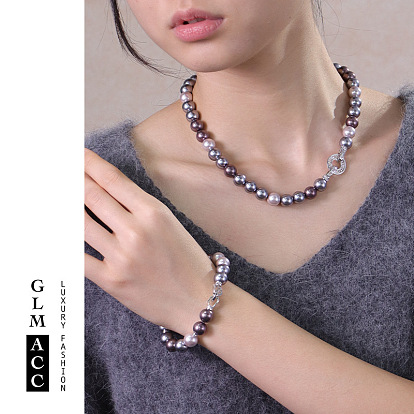 Комплекты ожерелий и браслетов из круглых стеклянных бусин и жемчуга для женщин