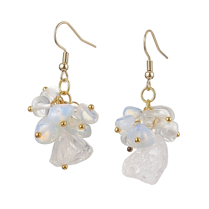 Серьги с подвесками из натуральных кристаллов кварца и опалита, с 304 нержавеющей стали серьги крючки, самородки