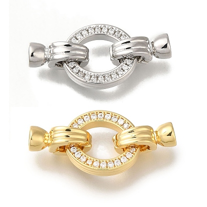 Brass Micro Pave Clear Cubic Zirconia Fold Over Clasps, Cadmium Free & Nickel Free & Lead Free, Ring