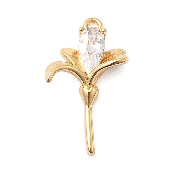 Латунные микропаве прозрачные подвески с фианитом, цветочный шарм, без никеля 