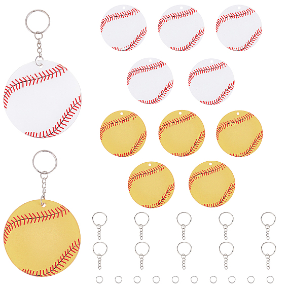 DIY Baseball Charm Keychain Making Kits, Including Iron Split Key Rings, Acrylic Big Pendants