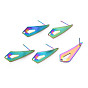 Rainbow Color 304 Stainless Steel Stud Earring Findings, with Hole, Teardrop