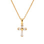 18K Gold Stainless Steel Inlaid White Zircon Square Geometric Pendant Necklace Not Fading Niche Jewelry