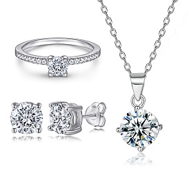 Classic Round CZ Sterling Silver Jewelry Set for Women - Elegant European Style Accessories