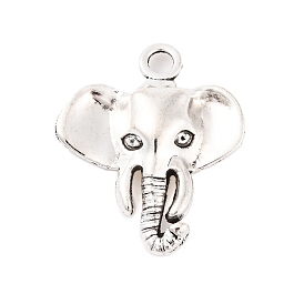  Colgantes de elefante de aleación de estilo tibetano, sin plomo y cadmio, 25x21x4 mm, agujero: 2.5 mm