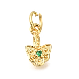 Rack Plating Brass Micro Pave Cubic Zirconia Ice Pick Pinch Bails, Long-Lasting Plated, Lead Free & Cadmium Free, Butterfly, Golden