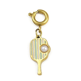 Подвески из эмали из нержавеющей стали, формы ракетки, с пластиковыми жемчужинами и пружинными застежками