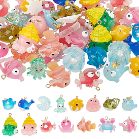 42 шт. подвески из прозрачной смолы с морскими организмами, с золотой железной петлей, разнообразные