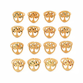 Кольцо-манжета со стразами и овальным деревом жизни, 304 массивное полое кольцо из нержавеющей стали для женщин, разноцветные